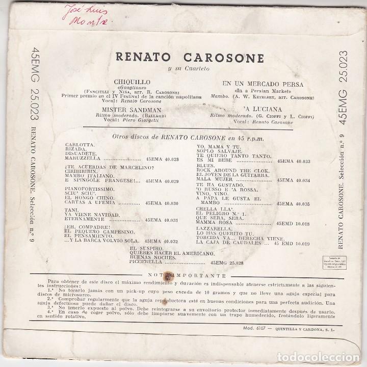 Discos de vinilo: SINGLE RENATO CAROSONE. CHIQUILLO. DISCO PROBADO Y BIEN - Foto 2