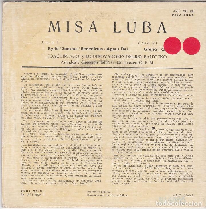Discos de vinilo: SINGLE MISA LUBA. 1962. SPAIN. DISCO PROBADO Y BIEN - Foto 2