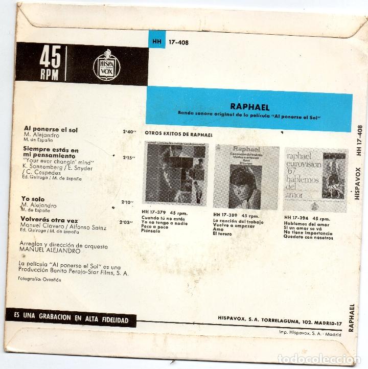 Discos de vinilo: RAPHAEL - AL PONERSE EL SOL - EP - 1967 - Foto 2