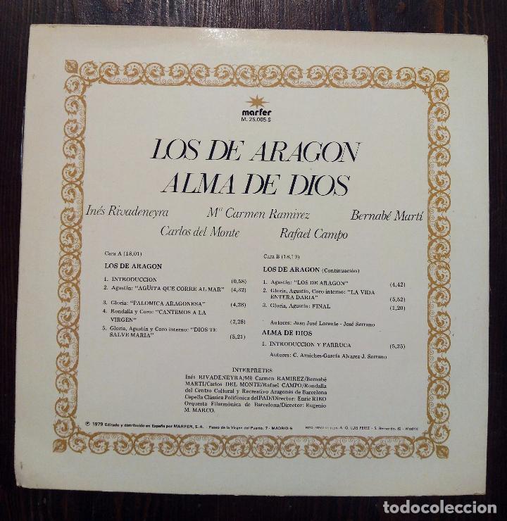 Discos de vinilo: LP LOS DE ARAG&Oacute;N - ALMA DE DIOS - MARFER 1979. - Foto 2