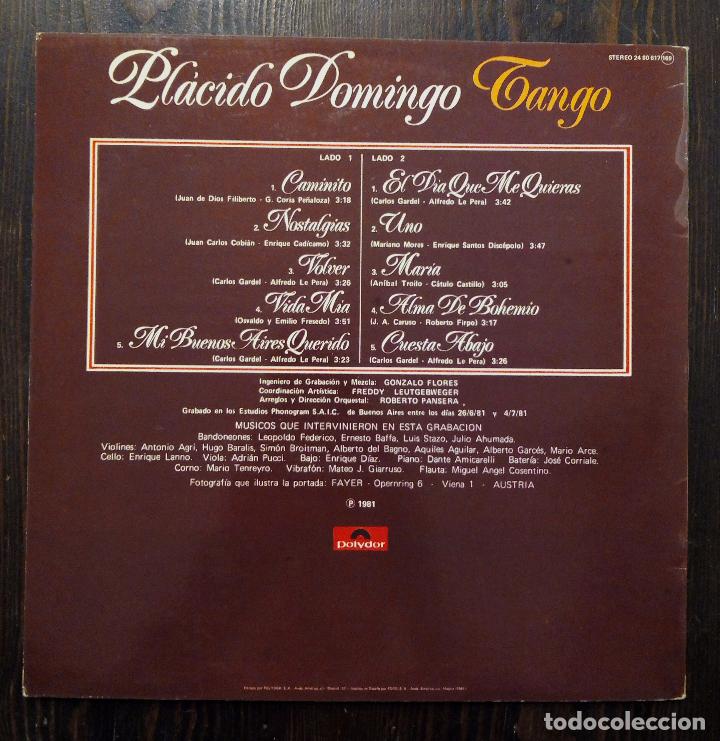 Discos de vinilo: LP PL&Aacute;CIDO DOMINGO - TANGO - POLYDOR 1981. - Foto 2