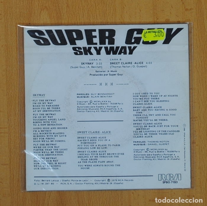 Discos de vinilo: SUPER GUY - SKYWAY / SWEET CLAIRE ALICE - SINGLE - Foto 2