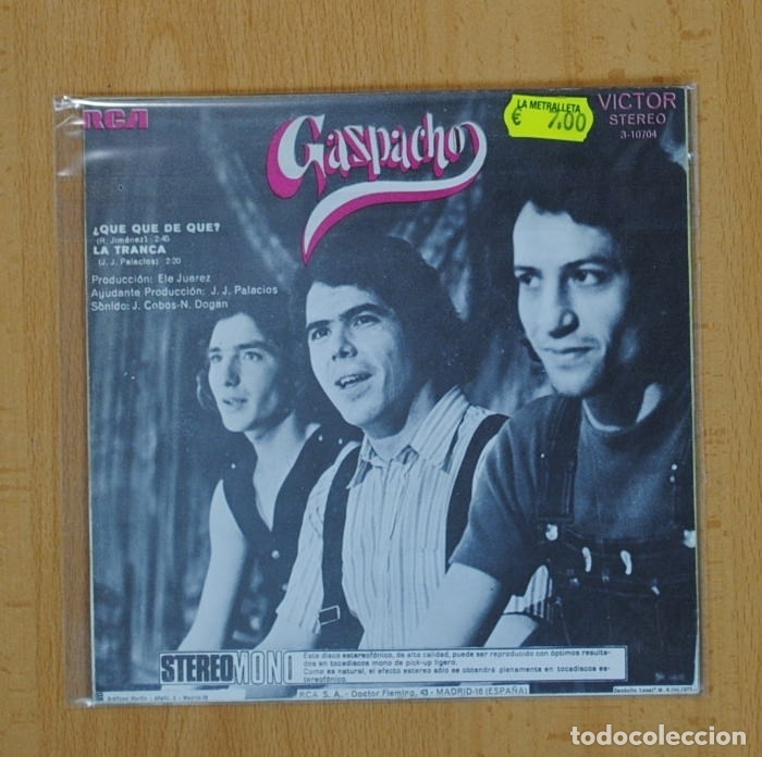 Discos de vinilo: GAZPACHO - QUE QUE DE QUE / LA TRANCA - SINGLE - Foto 2