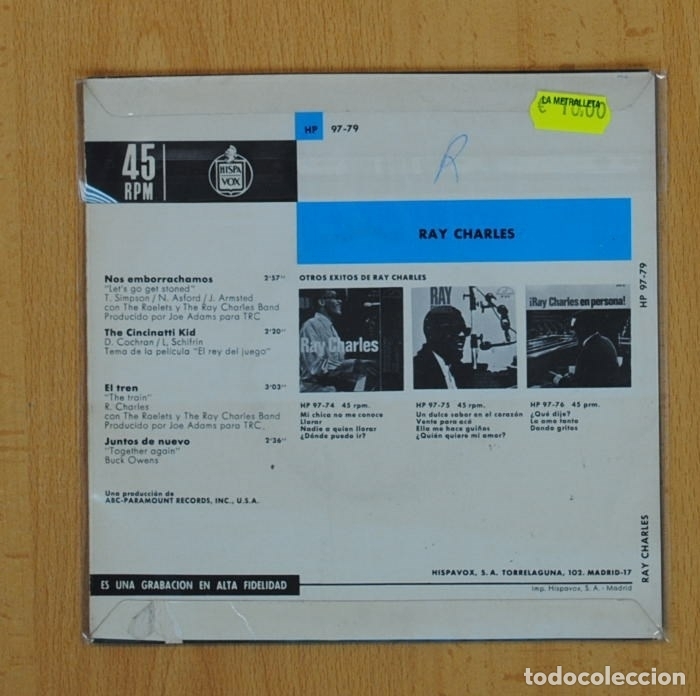 Discos de vinilo: RAY CHARLES - NOS EMBORRACHAMOS + 3 - EP - Foto 2