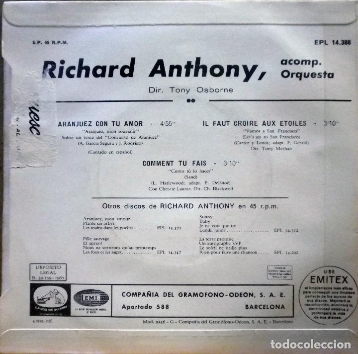 Discos de vinilo: Richard Anthony - En Aranjuez con tu amor y 2 temas mas - Foto 2
