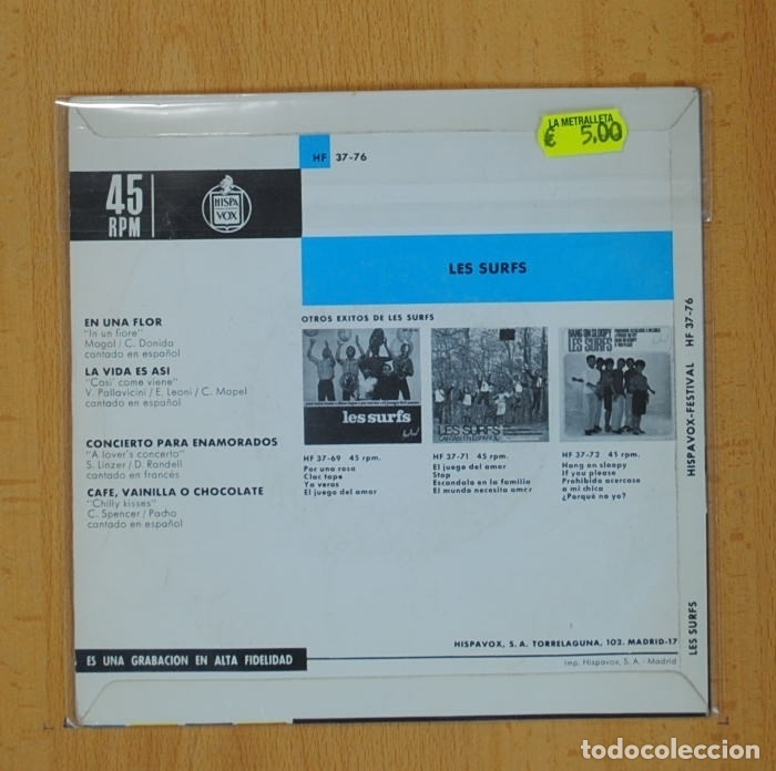 Discos de vinilo: LES SURFS - EN UNA FLOR + 3 - EP - Foto 2