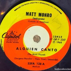Discos de vinilo: SENCILLO ARGENTINO DE MATT MONRO CANTADO EN ESPAÑOL AÑO 1968 . Lote 91024325