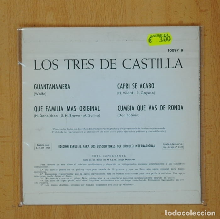 Discos de vinilo: LOS 3 DE CASTILLA - GUANTANAMERA + 3 - EP - Foto 2