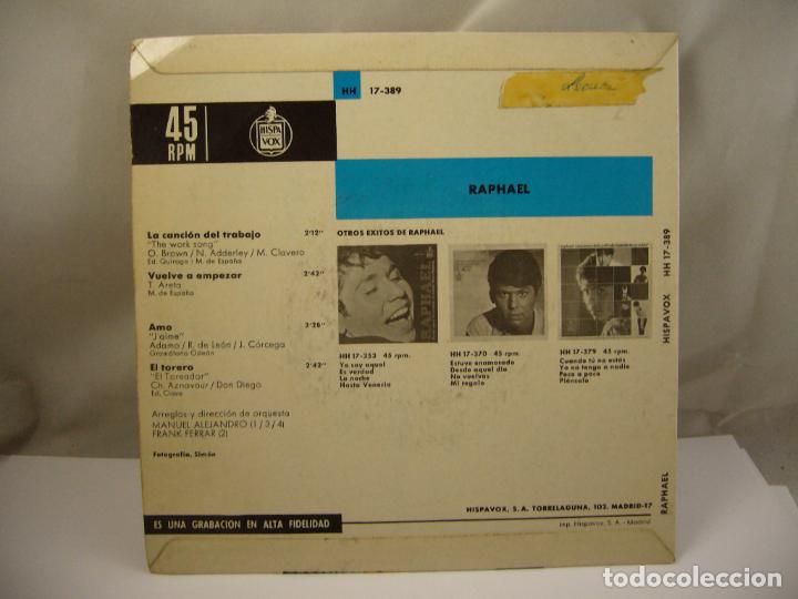 Discos de vinilo: EP DE RAPHAEL LA CANCION DEL TRABAJO - Foto 2