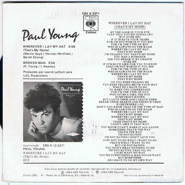 Discos de vinilo: Paul Young - Wherever I lay my hat + Broken man - Foto 2