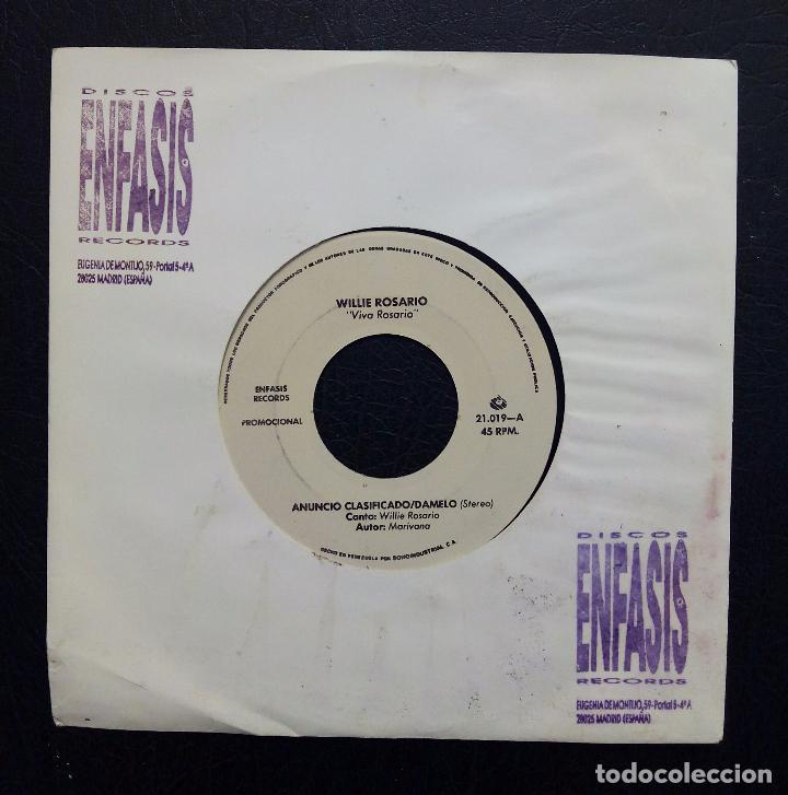Disques de vinyle: SINGLE WILLIE ROSARIO - ANUNCIO CLASIFICADO - DAMELO - DISCO PROMOCIONAL - ENFASIS RECORDS.