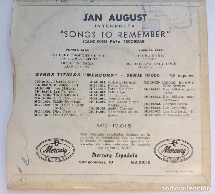 Discos de vinilo: JAN AUGUST    SONGS TO REMEMBER  MERCURY - Foto 2