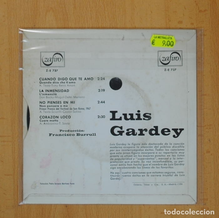 Discos de vinilo: LUIS GARDEY - CUANDO DIGO QUE TE AMO + 3 - EP - Foto 2