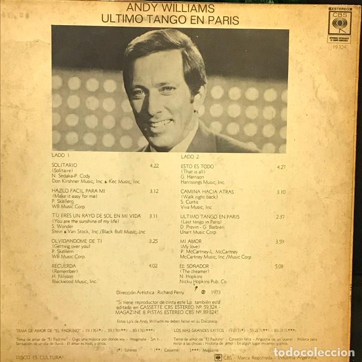 Discos de vinilo: LP argentino de Andy Williams a&ntilde;o 1973 - Foto 2