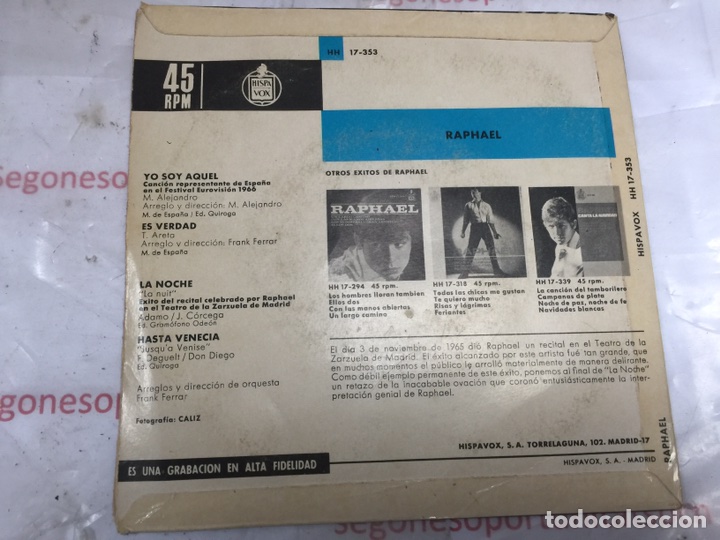 Discos de vinilo: Raphael -Yo soy aquel - ep de 1966 - Foto 2
