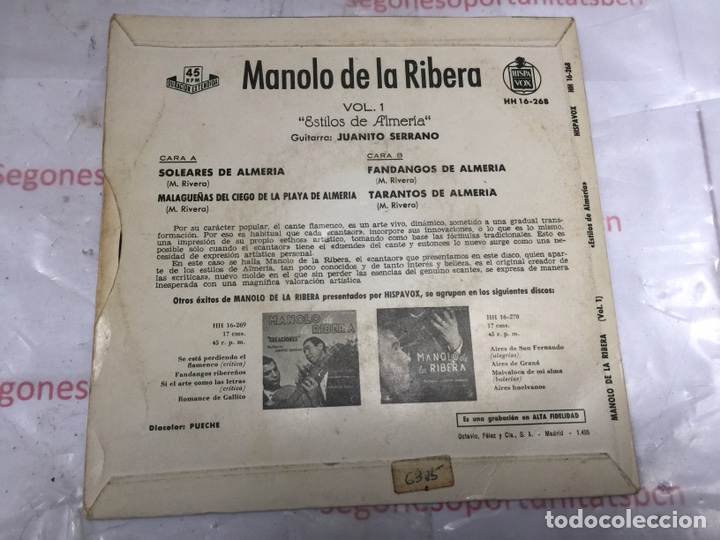Discos de vinilo: Manolo de la ribera  de Hispavox de 1961 vol 1 - Foto 2
