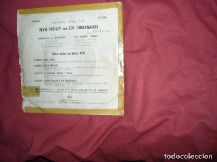 Discos de vinilo: ELVIS PRESLEY (DEVOLVER AL REMITENTE + 1) SINGLE ESP 1962 - Foto 2