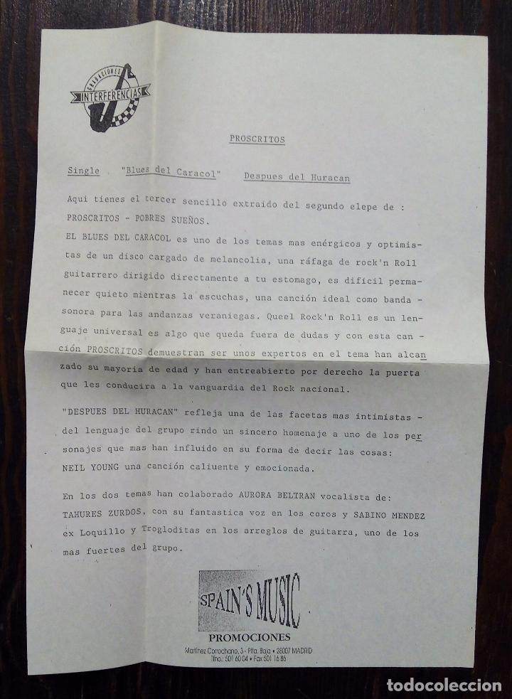 Discos de vinilo: SINGLE PROSCRITOS - BLUES DEL CARACOL - INTERFERENCIAS 1991. - Foto 3