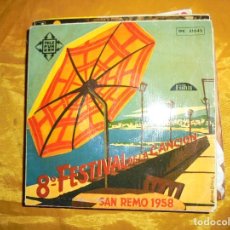 Discos de vinilo: 8º FESTIVAL DE LA CANCION. SAN REMO 1958. EP. TELEFUNKEN