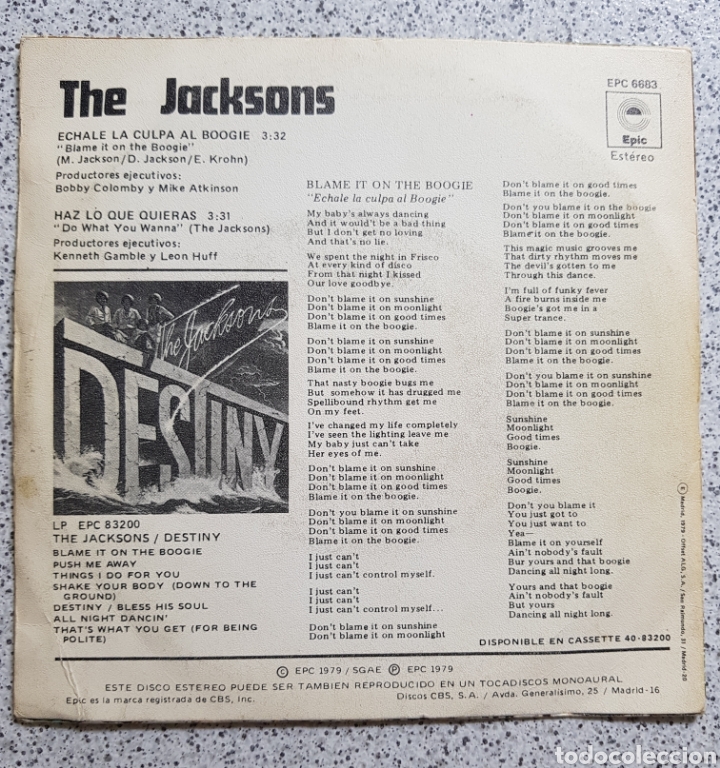 Discos de vinilo: Single The Jacksons &Eacute;chale la culpa al boogue - Foto 2