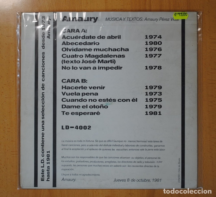 Discos de vinilo: AMAURY PEREZ - 1973 / 1981 SELECCION DE EXITOS - LP - Foto 2