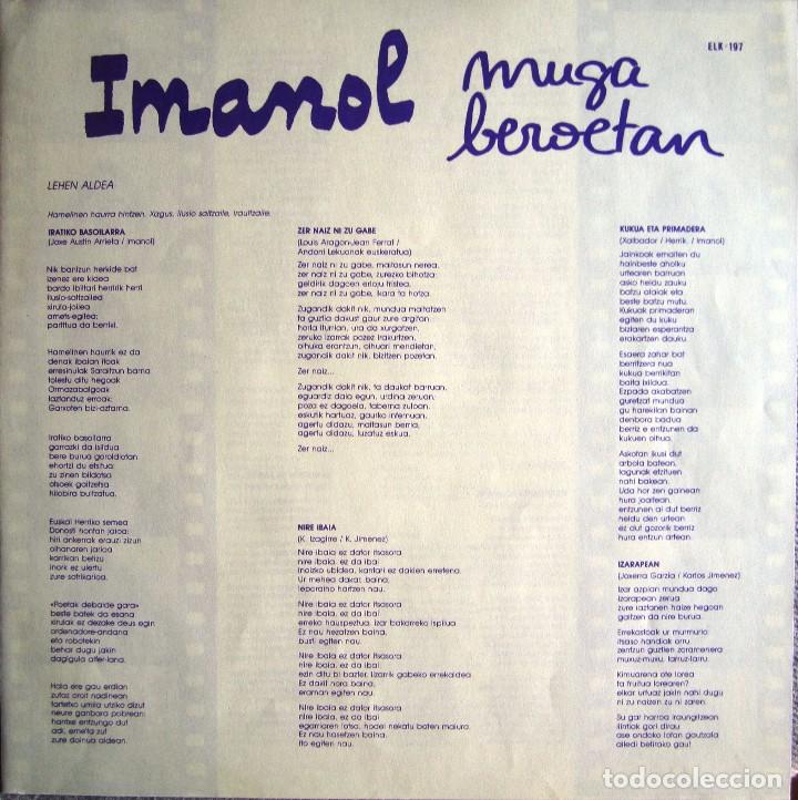 Discos de vinilo: IMANOL: MUGA BEROETAN - Foto 3
