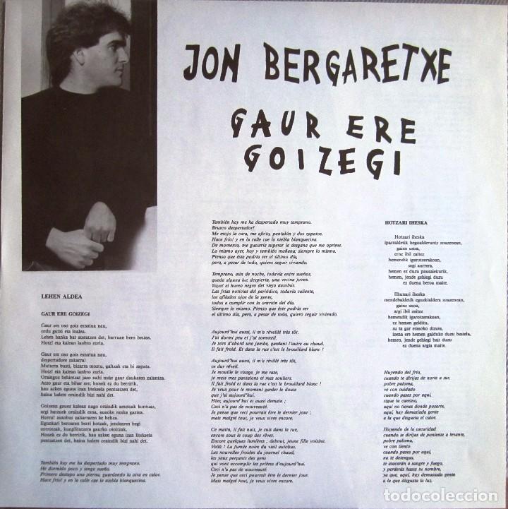 Discos de vinilo: JON BERGARETXE: GAUR ERE GOIZEGI - Foto 3