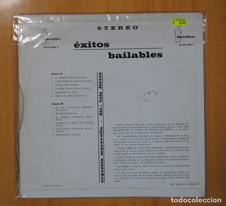 Discos de vinilo: LUIS FERRER / ORQUESTA MARAVAELLA - EXITOS BAILABLES - LP - Foto 2