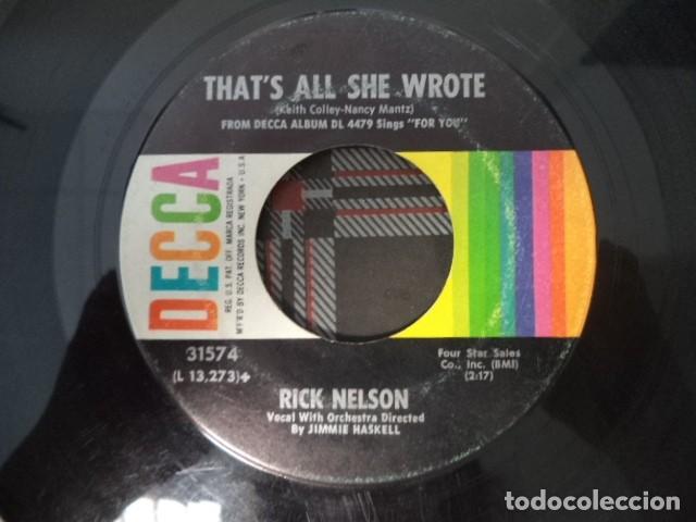 Discos de vinilo: RICKY NELSON - FOR YOU / THATS ALL SHE WROTE - Foto 2