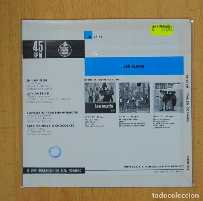 Discos de vinilo: LES SURFS - EN UNA FLOR + 3 - EP - Foto 2