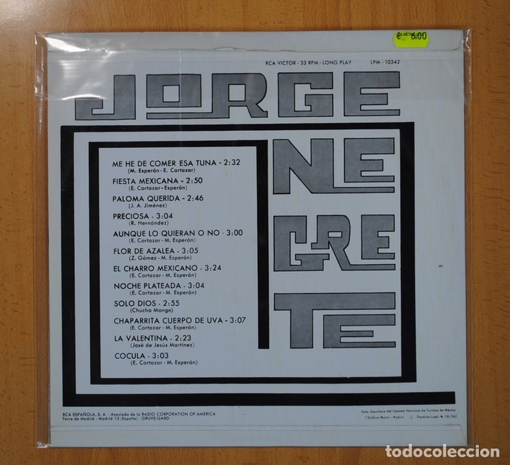 Discos de vinilo: JORGE NEGRETE - JORGE NEGRETE - LP - Foto 2