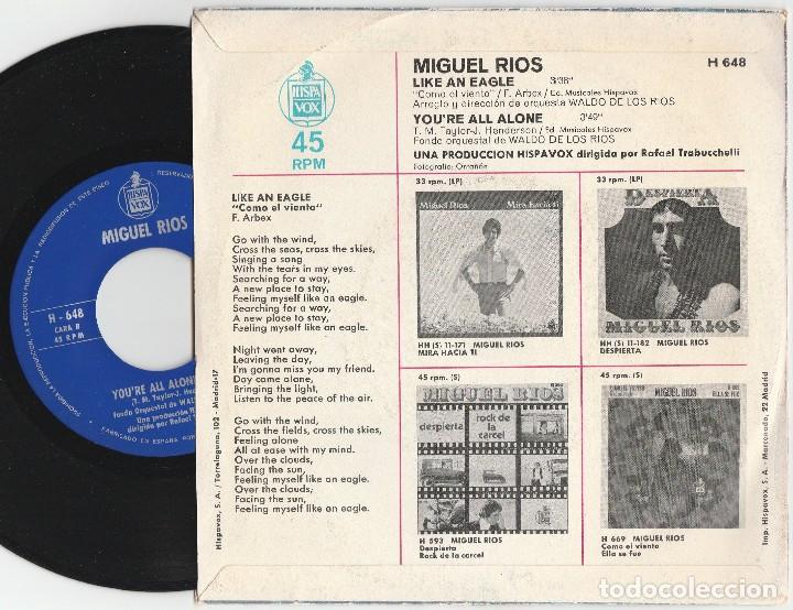 Discos de vinilo: MIGUEL RIOS - LIKE AN EAGLE (SINGLE HISPAVOX 1970) - Foto 2