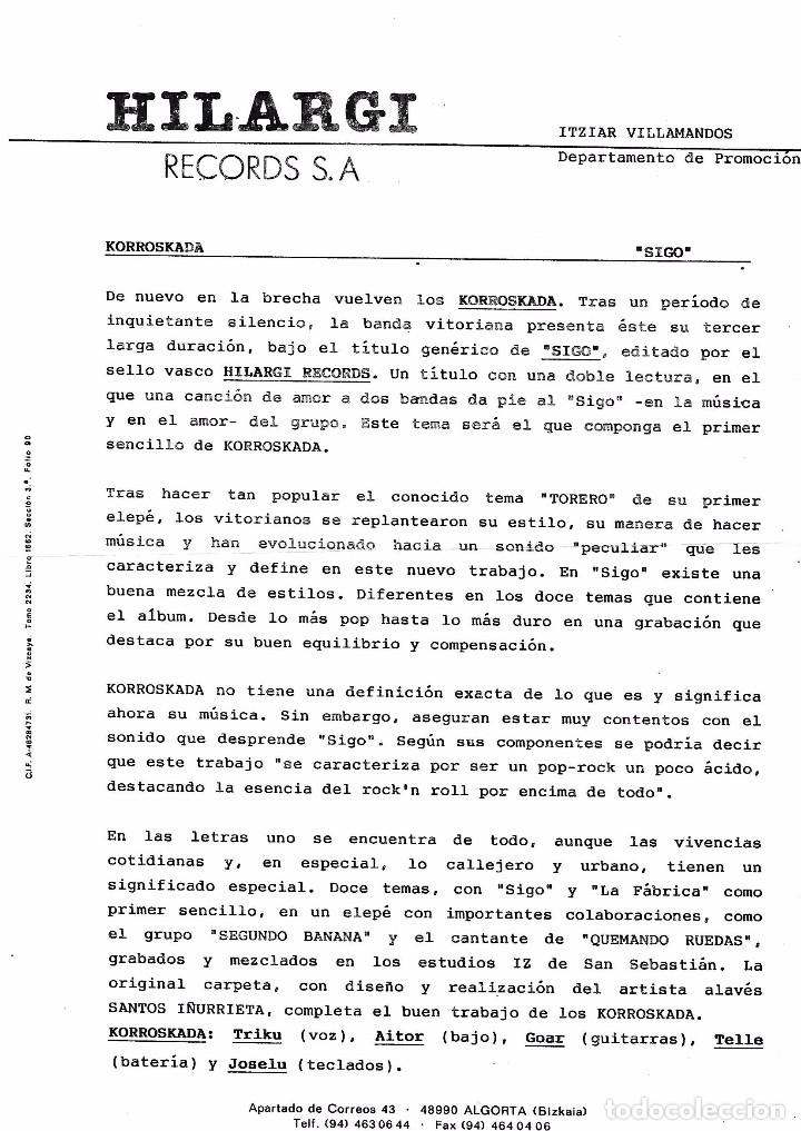 Discos de vinilo: KORROSKADA: SIGO - Foto 4