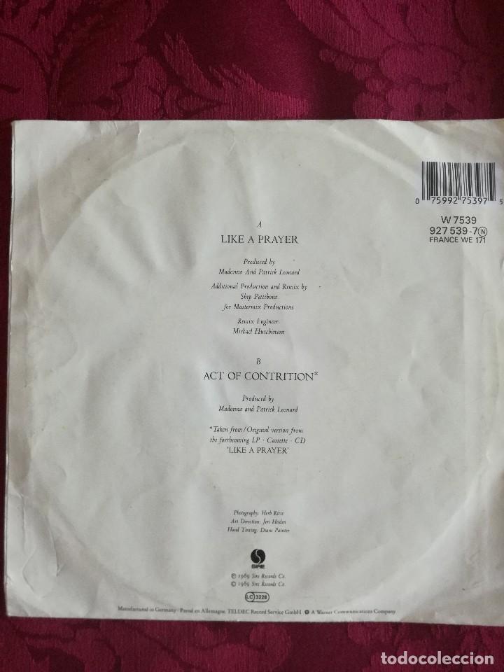 Discos de vinilo: SINGLE MADONNA VINILO LIKE A PRAYER - Foto 2