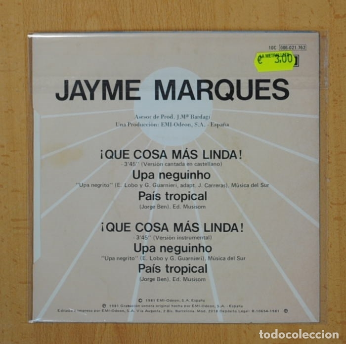 Discos de vinilo: JAYME MARQUES - QUE COSA MAS LINDA - SINGLE - Foto 2