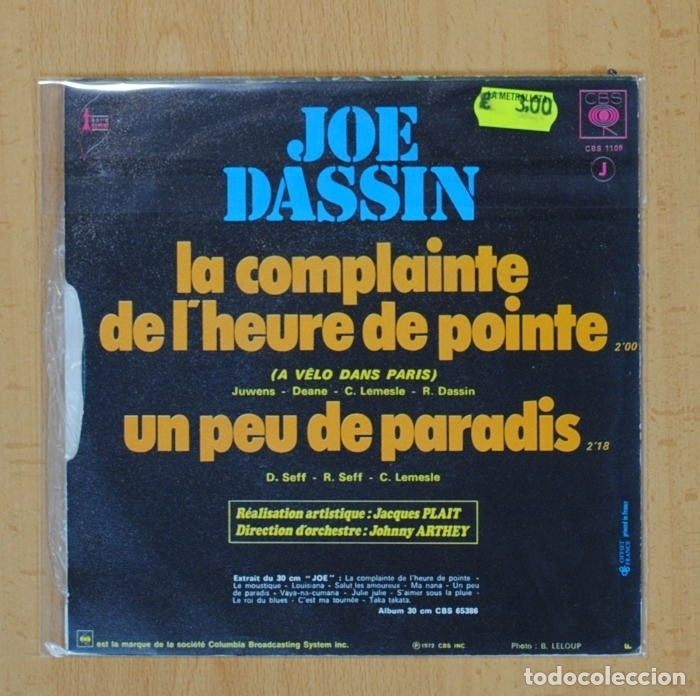 Discos de vinilo: JOE DASSIN - LA COMPLAINTE DE CHEURE DE POINTE / UN PEU DE PARADIS - SINGLE - Foto 2