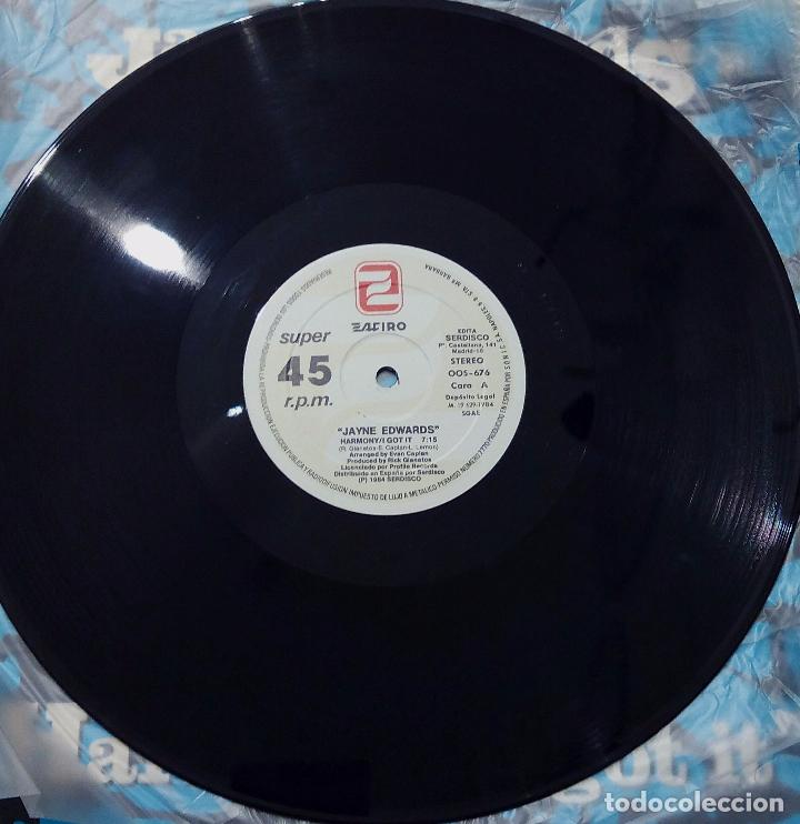 Discos de vinilo: MAXI SINGLE JAYNE EDWARDS - HARMONY/I GOT IT - SONIC 1984. - Foto 3