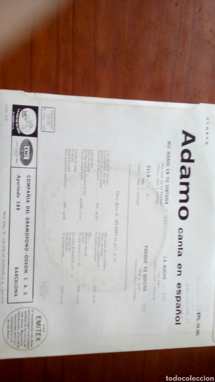 Discos de vinilo: Adamo mis manos en tu cintura EP - Foto 2