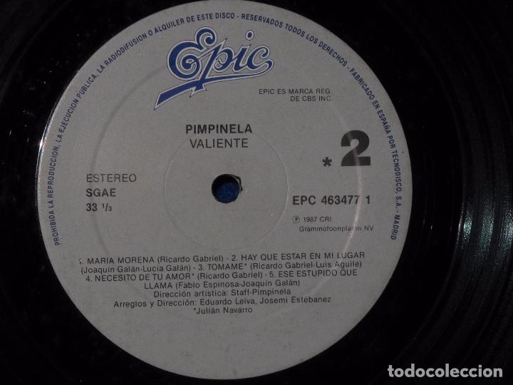 Discos de vinilo: PIMPINELA - VALIENTE - LP EPIC 1987 - Foto 2