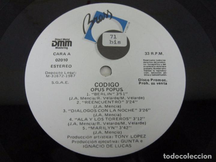 Discos de vinilo: CODIGO - OPUS POPUS - LP - BRASS 1987 SPAIN - PROMO - Foto 2