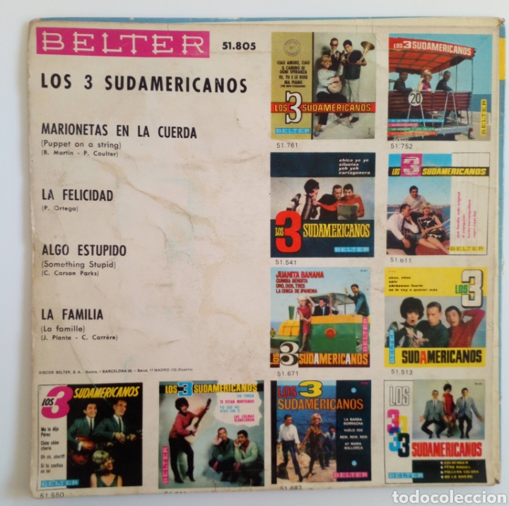 Discos de vinilo: LOS TRES SUDAMERICANOS 1967 MARIONETAS EN LA CUERDA, ESTÚPIDO, LA FELICIDAD, LA FAMILIA. EUROVISIÓN - Foto 2 - 101911548