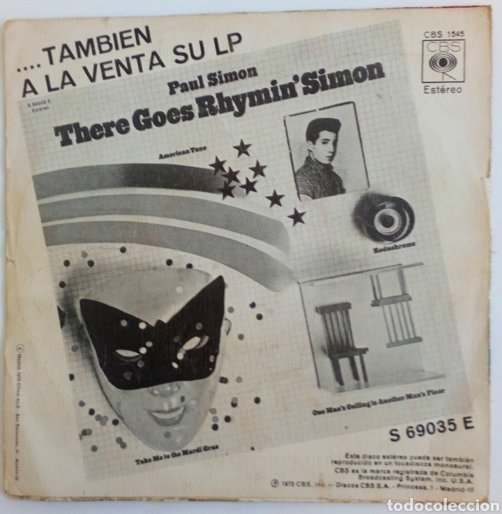 Discos de vinilo: PAUL SIMON 1973 KODACHROME SINGLE CBS. ESPA&Ntilde;A - Foto 2