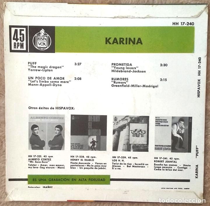 Discos de vinilo: KARINA SU M&Aacute;S RARO EP PUFF+3 - Foto 2