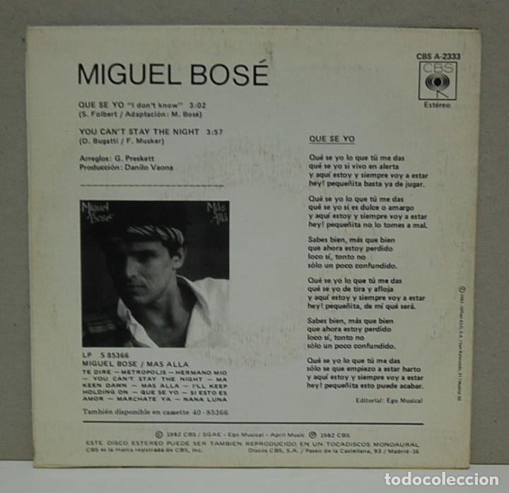 Discos de vinilo: Migel Bose. Que se yo. CBS 1982, ref. CBS A-2333. Single promocional - Foto 2