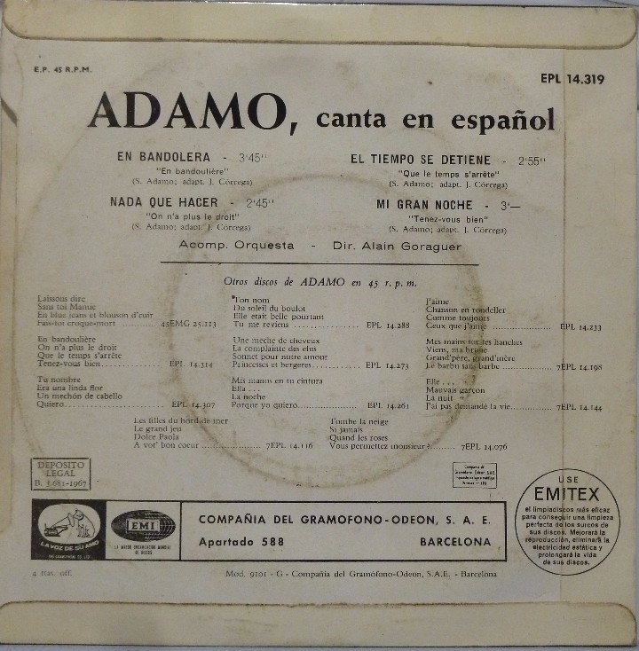 Discos de vinilo: ADAMO - EN BANDOLERA - Foto 2