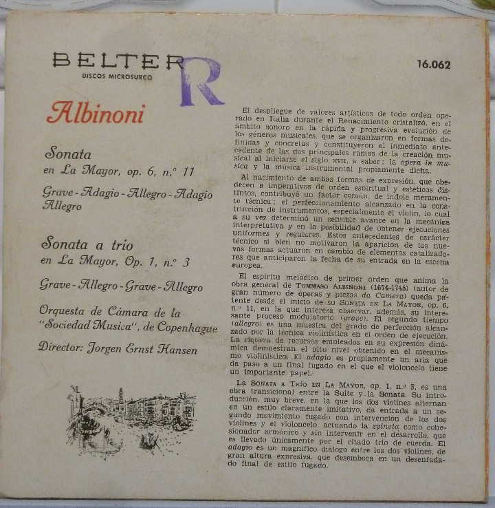 Discos de vinilo: ALBINONI - BELTER 1961 - Foto 2