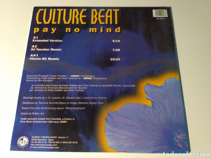 Discos de vinilo: Culture Beat - Pay no mind - Foto 2