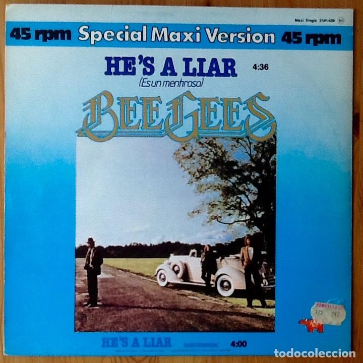 Discos de vinilo: BEE GEES : HES A LIAR [RSO - ESP 1981] 12&rdquo; - Foto 2