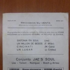 Discos de vinilo: CONJUNTO JAE'S - SOIL / SINTONIA EN SOUL / UN MILLON DE BESOS + 2 (EP PROMO 1969)