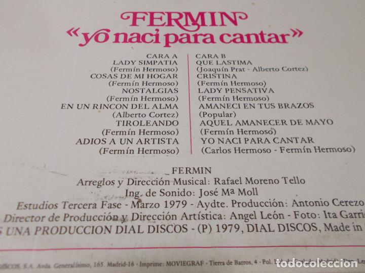 Discos de vinilo: FERMIN. YO NAC&Iacute; PARA CANTAR. - Foto 3